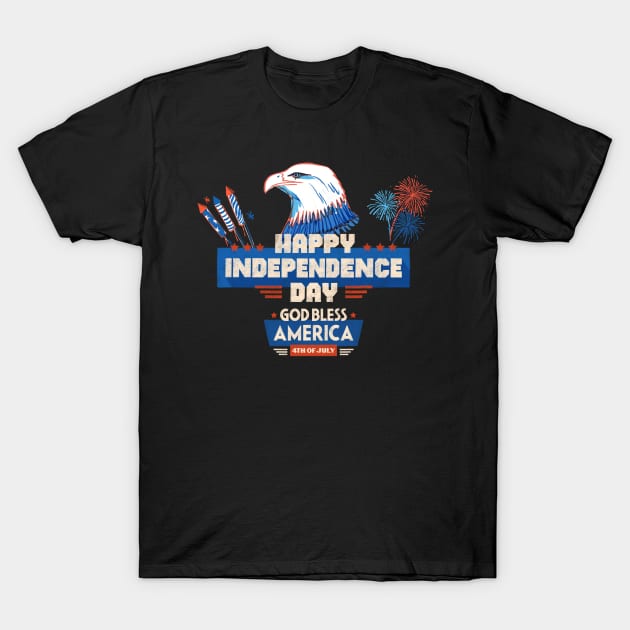 USA Bald Eagle 4th Of July Patriotic American Flag, fireworks, happy independence day God Bless America T-Shirt by SweetMay